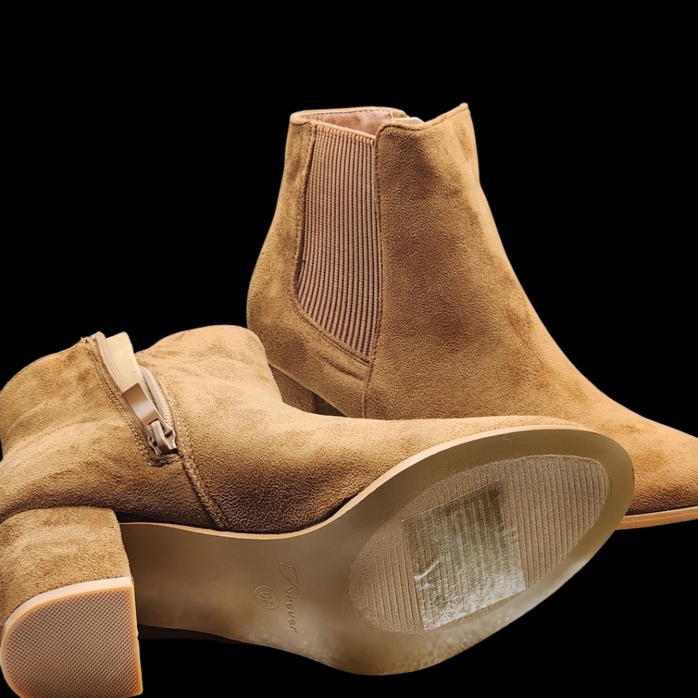 NWOT Forever Tan Nubuck Block Heel Boots Sizes 6.5, 7 & 10 Fall Winter Staple - Picture 8 of 12